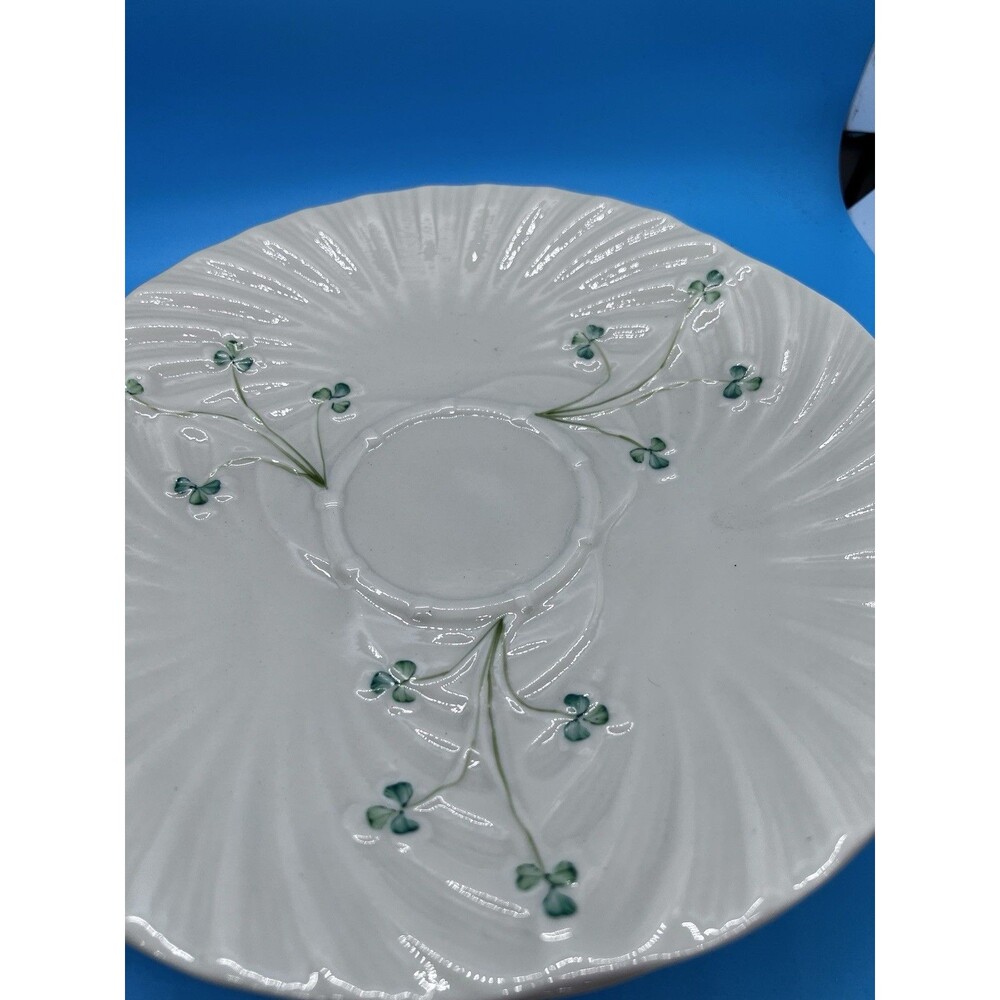 3 Vintage Belleek Shamrock Harp Serving Plate 9 1/2" diameter ireland irish